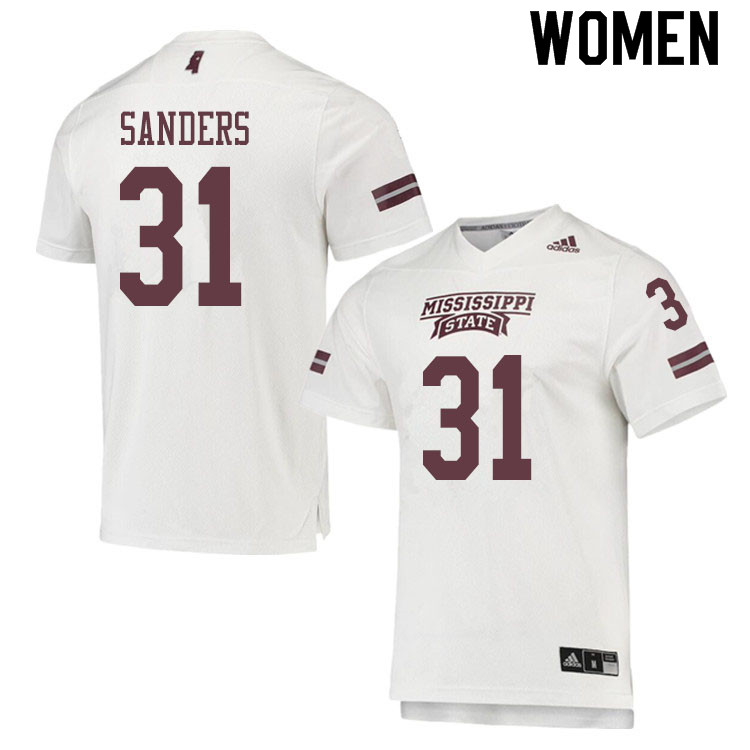 Women #31 Malik Sanders Mississippi State Bulldogs College Football Jerseys Sale-White - Click Image to Close